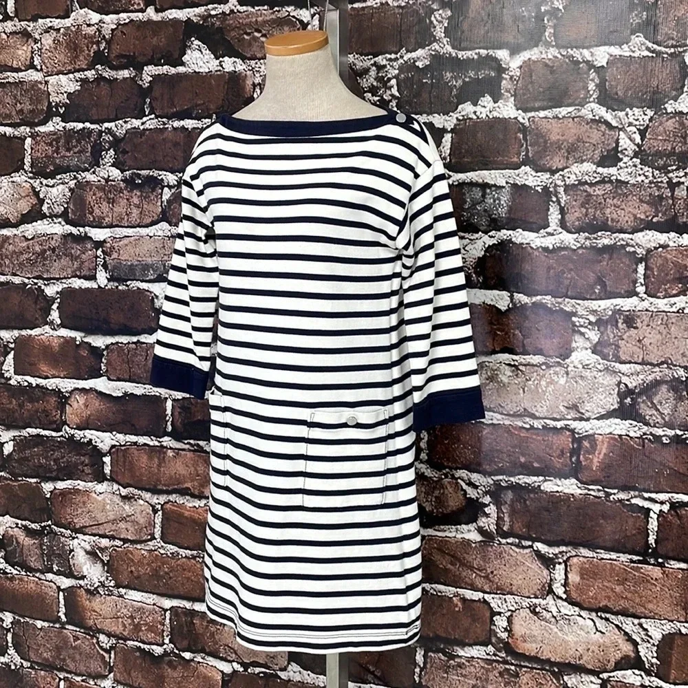 Kate Spade Dress Nautical Stripe Navy Blue White Boatneck Pockets Size Small